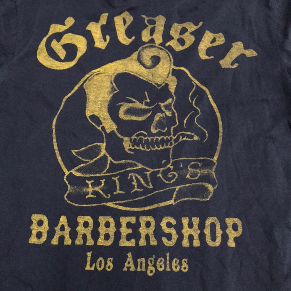 Buffalo David button s/s tee barber shop L.A. Cali